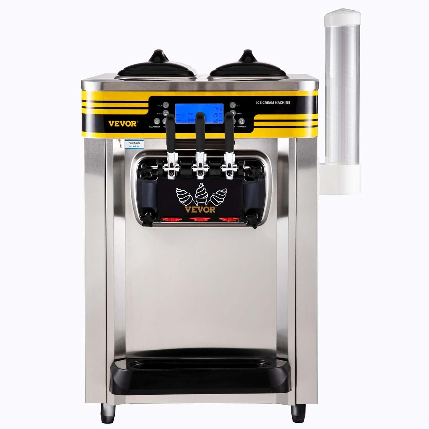 VEVOR Machine à Crème Glacée Molle 22-30L/h 2350W Machine à Glace Italienne Trémie 6L Sorbetière Glace à l’Italienne Pré-Réfrigération Décongélation en Un Clic 3 Saveurs Sundae Yaourt Café Snack-Bar – Image 9