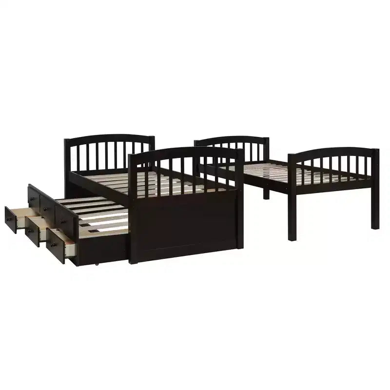 Twin Bunk Bed with Ladder, Safety Rail, Twin Trundle Bed with 3 Drawers for Teens Bedroom, Guest Room Furniture – Image 11