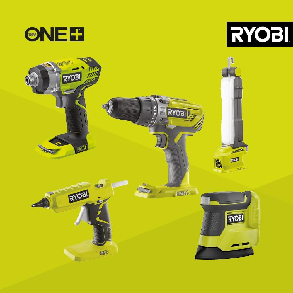 Pack 9 Outils 18V ONE+ : Perceuse, Visseuse à chocs, Meuleuse, Multi-Tools, Pistolet à Colle, Scie Circulaire, Scie Sauteuse, Lampe, Ponceuse + 2 Batteries et Chargeur - R18CK9B-252SLZ – Image 2
