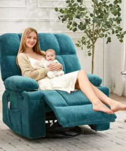 Oversized Recliner Chair for Adults, Manual Swivel Rocker Sofa, Side Pockets & Cup Holders for Big and Tall Persons, Living Room
