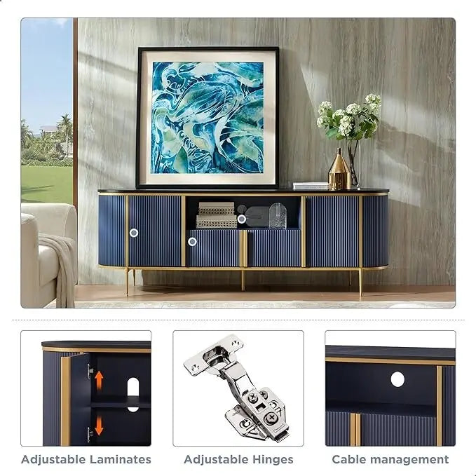 Modern Luxury TV Stand, Entertainment Cente, with Faux Marble Top – Image 20