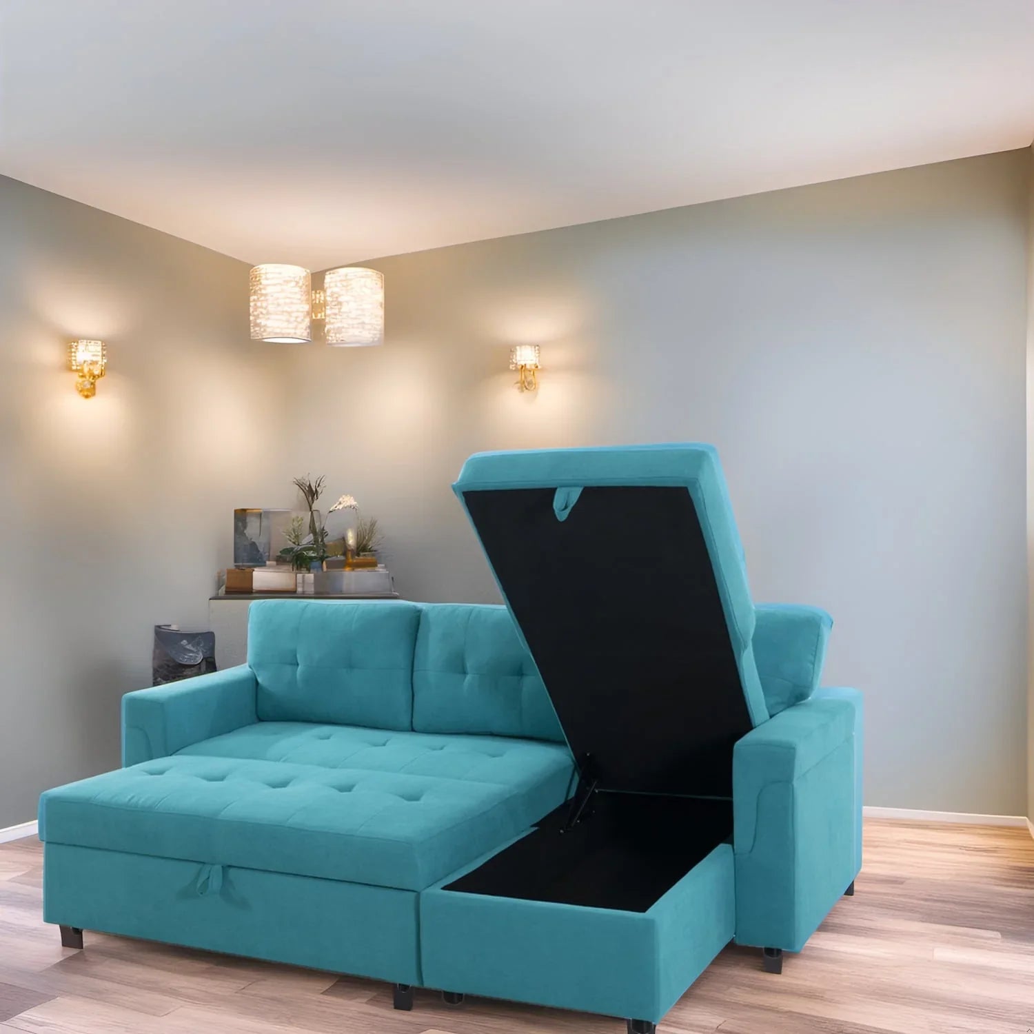 Convertible Reversible Sectional Sofa with Pull-Out Sleeper Bed, Hidden Storage Chaise, and Durable Legs – Image 99