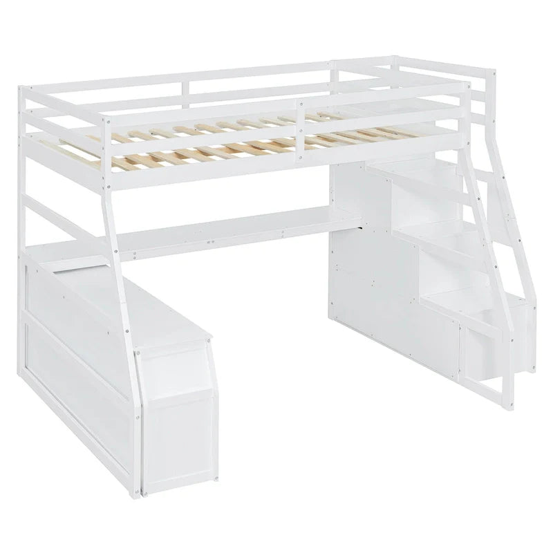 Full Pine Loft Bed with Desk and Storage – Image 3