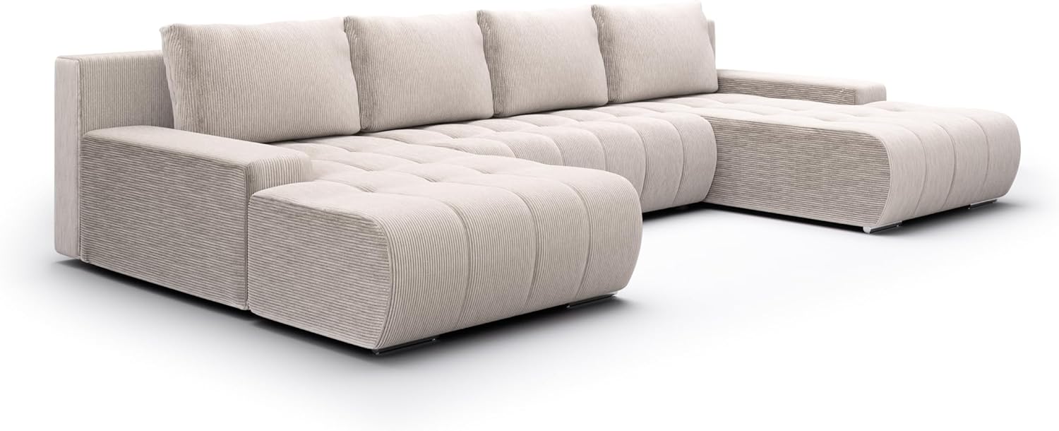 Tendencio Canapé panoramique Convertible BOLUTI en Velours côtelé avec Coffre de Rangement (Beige) – Image 3