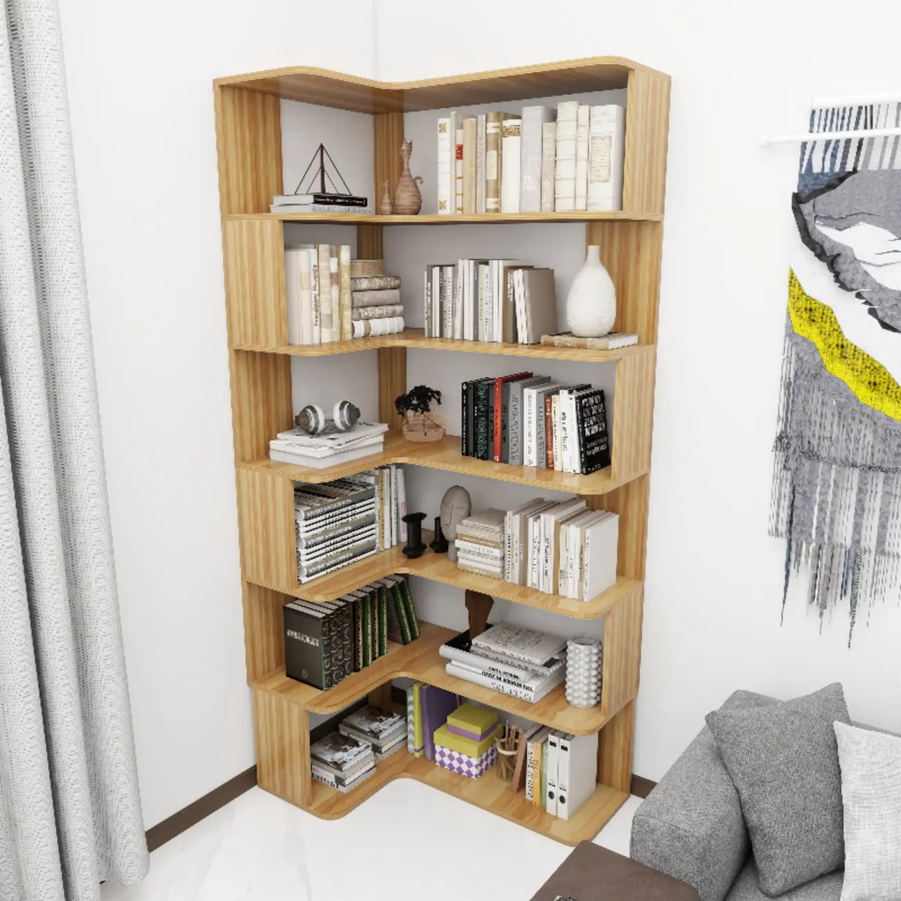Manufactured Wood Corner Bookshelf with 6 Shelves – Image 52