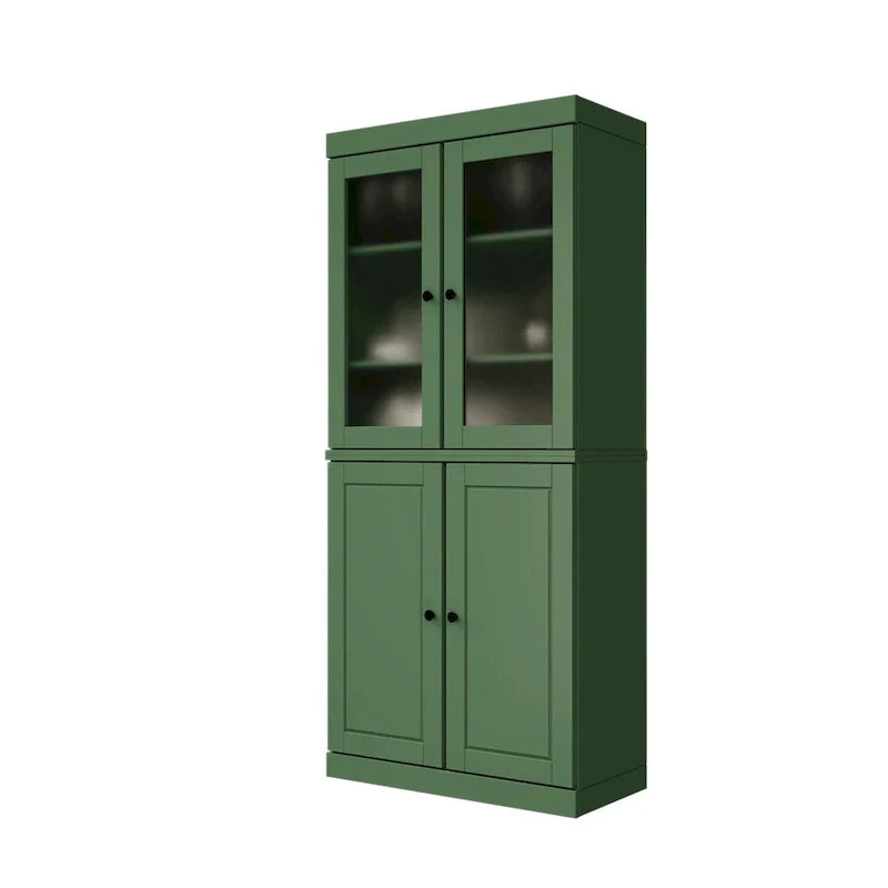 100% Solid Wood Pantry Cabinet with Frosted Glass Doors, Solid Doors, 2-Drawers and Adjustable Shelves – Image 40