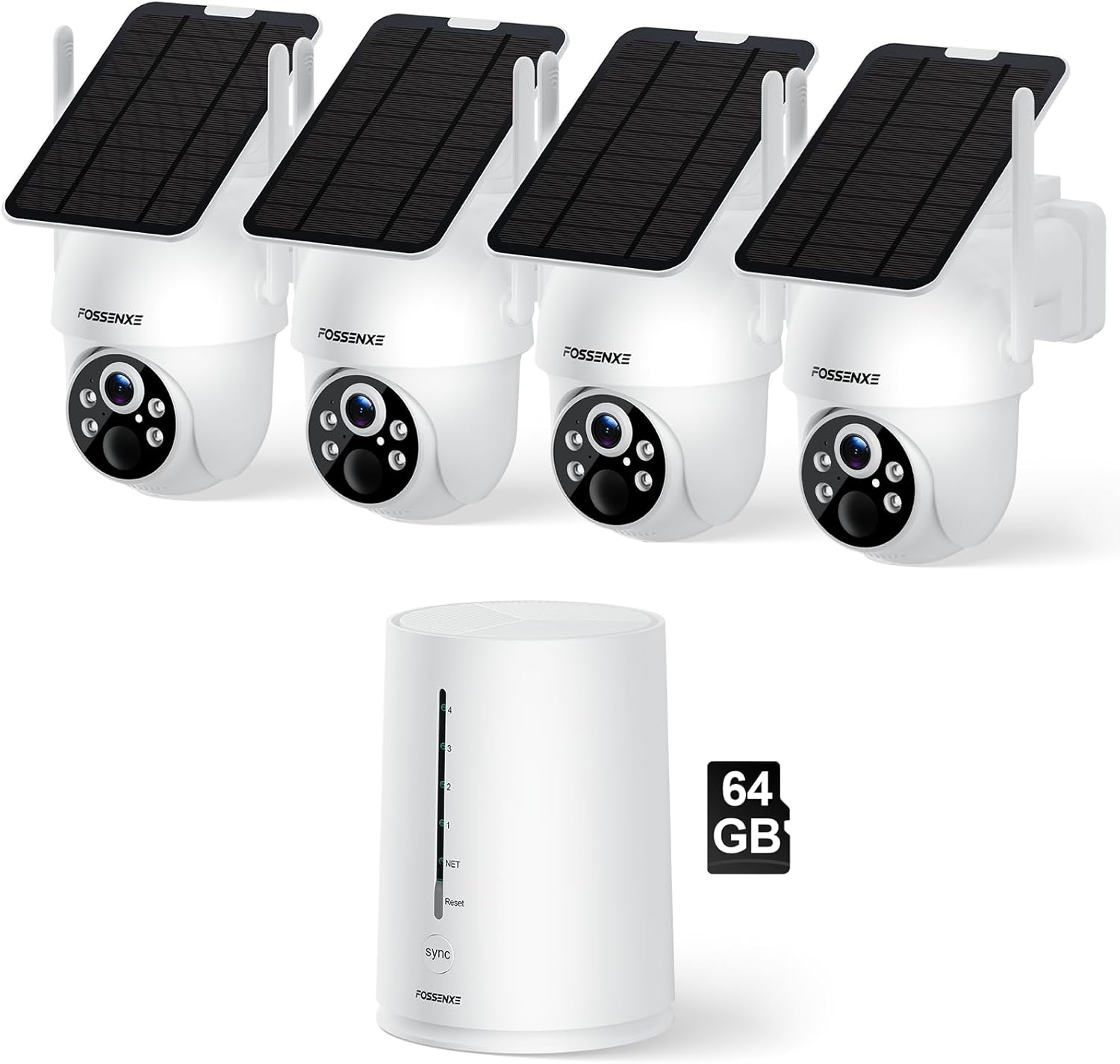 2K Camera Surveillance WiFi Exterieure Solaire, Kit 4 Caméras avec Homebase, Zéro Frais, PTZ 360°, Stockage Local 64G, 4MP Caméra sans Fil avec Détection Mouvement PIR, Vision Nocturne