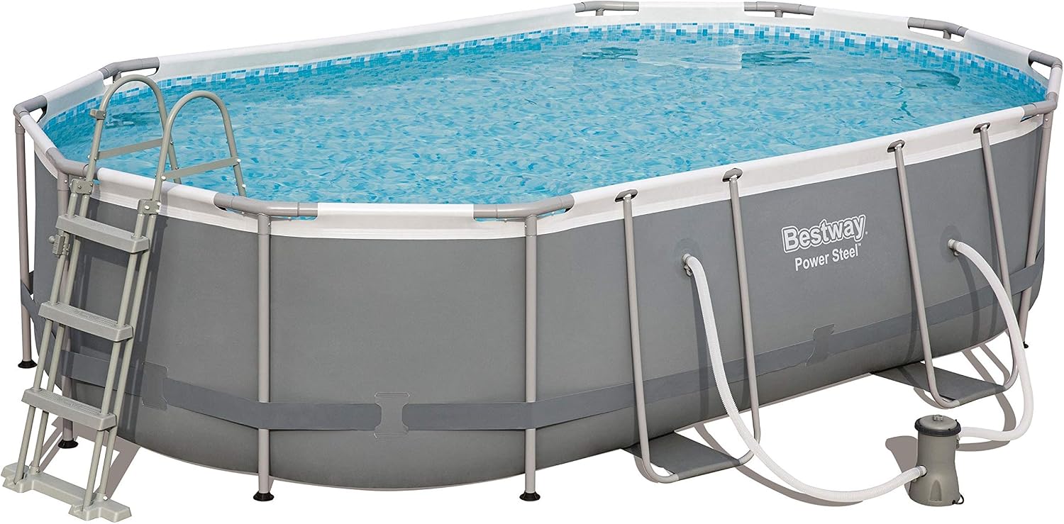 Bestway Power Steel Framepool Kit complet ovale avec pompe de filtration, échelle et bâche 488 x 305 x 107 cm – Image 4