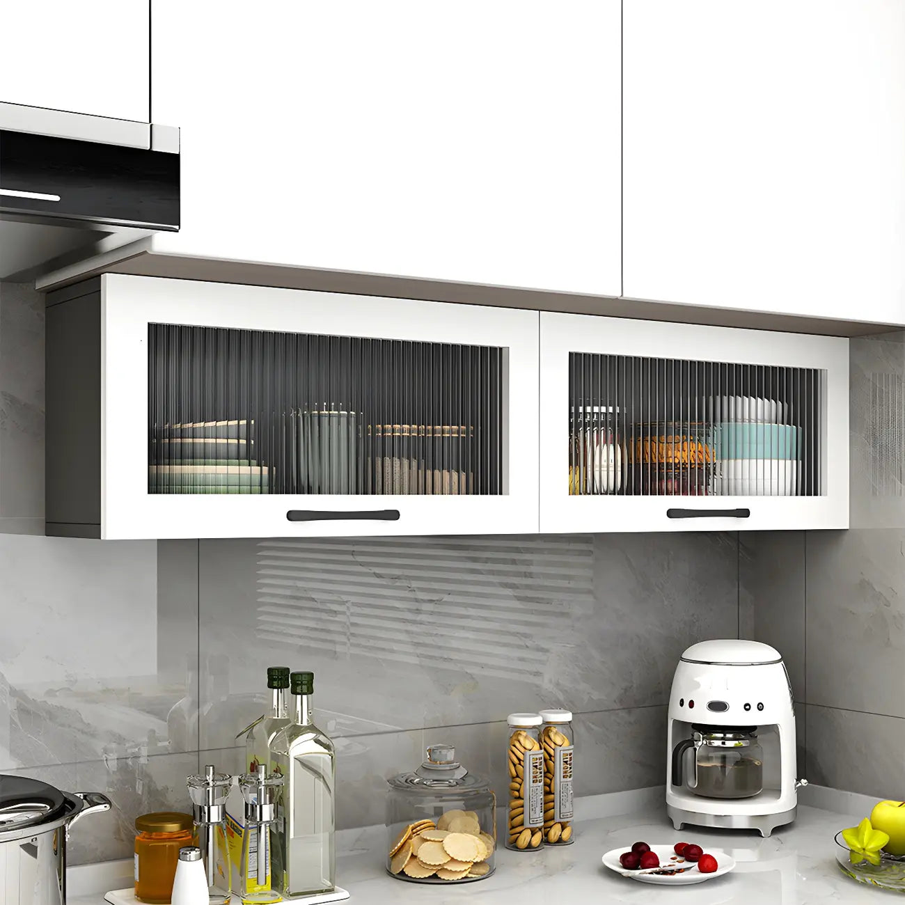 Kitchen White Wood Wall-Mounted Storage China Cabinets – Image 40