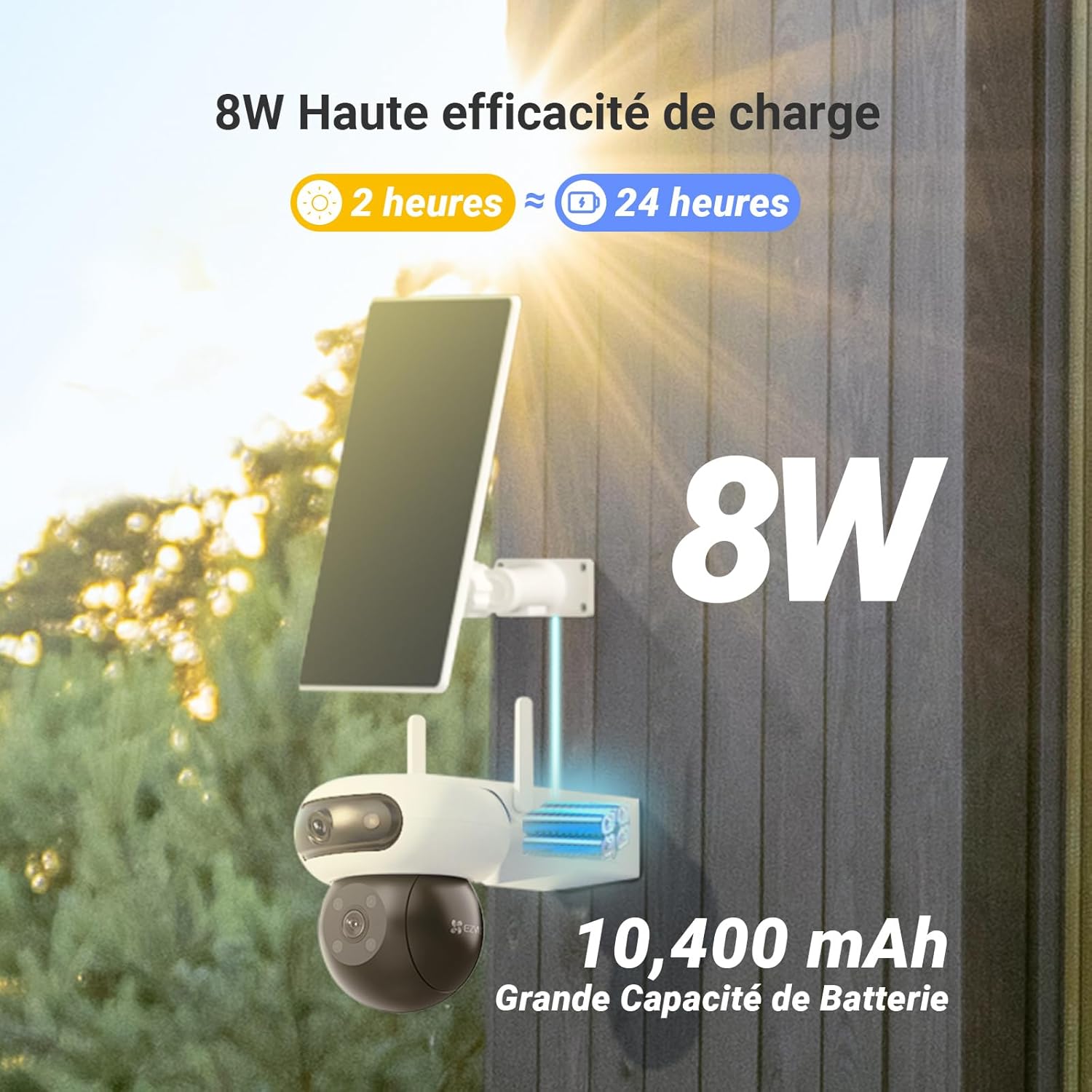 EZVIZ 8MP(4MP+4MP) Camera Surveillance WiFi Exterieure sans Fil à Double Objectif Motorisé, Camera Exterieur Solaire, Mode Always-on, Détection de Personne/Véhicule, CB90 Dual+8W Panneau Solaire – Image 7