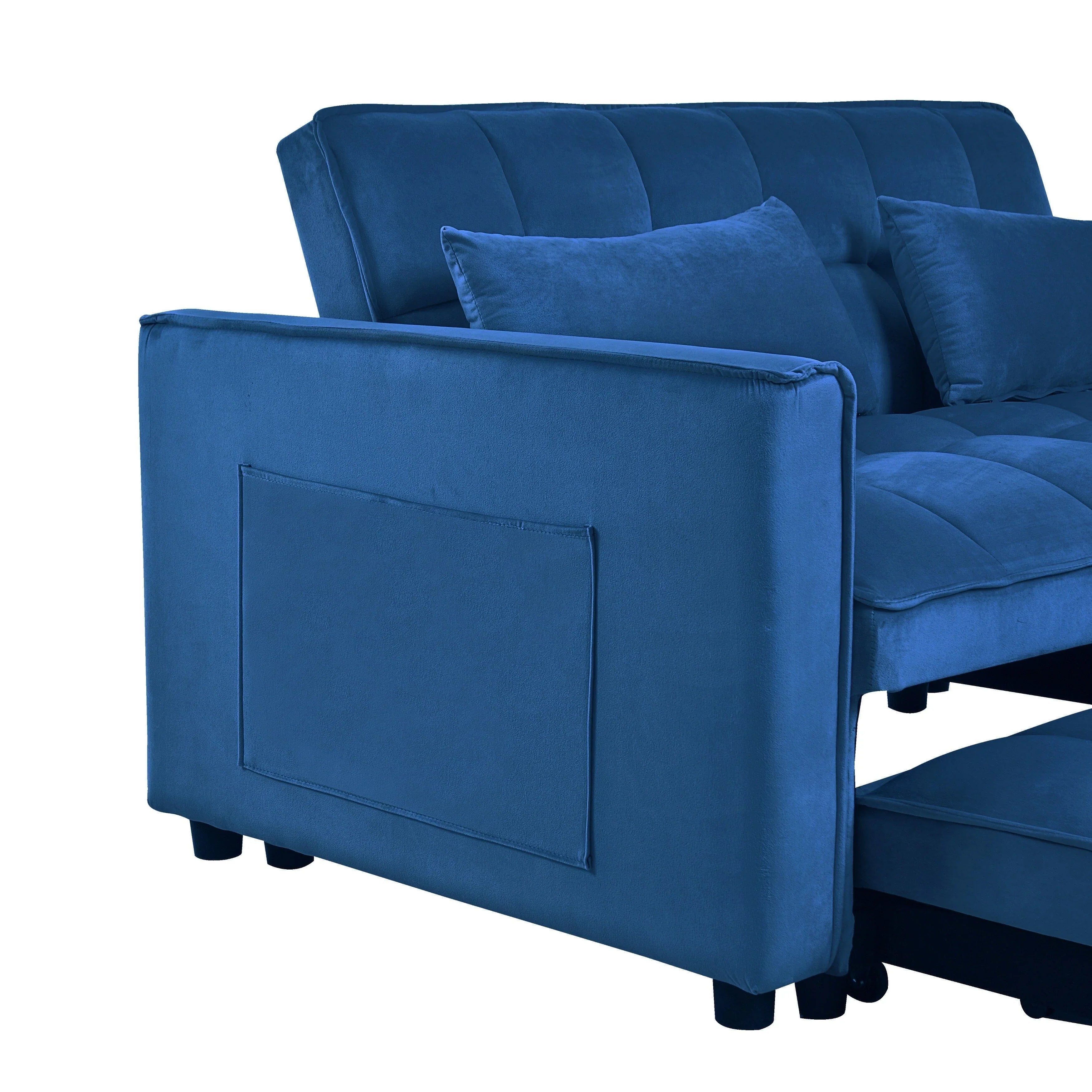 Modern Pull-Out Couch Bed, 3-in-1 Sleeper Sofa with Adjustable Backrest, Velvet Loveseat, Pillows & Side Pockets – Image 16