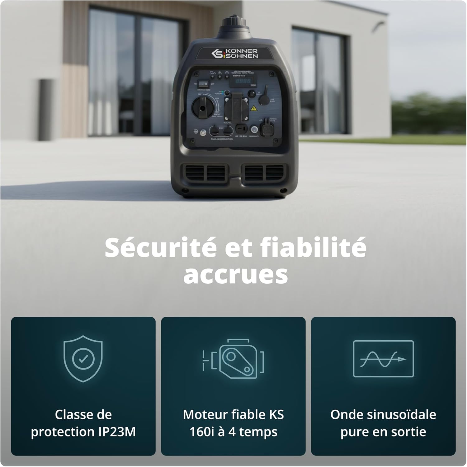 Könner & Söhnen Groupe électrogène à essence KS 3100iG S Groupe d'alimentation de secours 3100 W, Schuko 230 V, 2 ports USB, indicateur LED, mode éco,générateur d'énergie EURO V – Image 9
