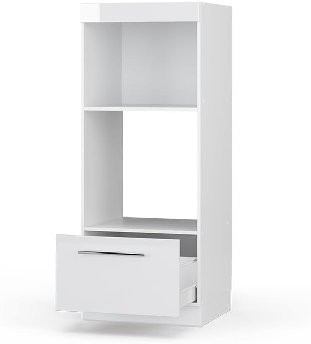 Vicco Armoire Micro-Ondes Fame-Line, Blanc Haute Brillance, 60cm Ouvert