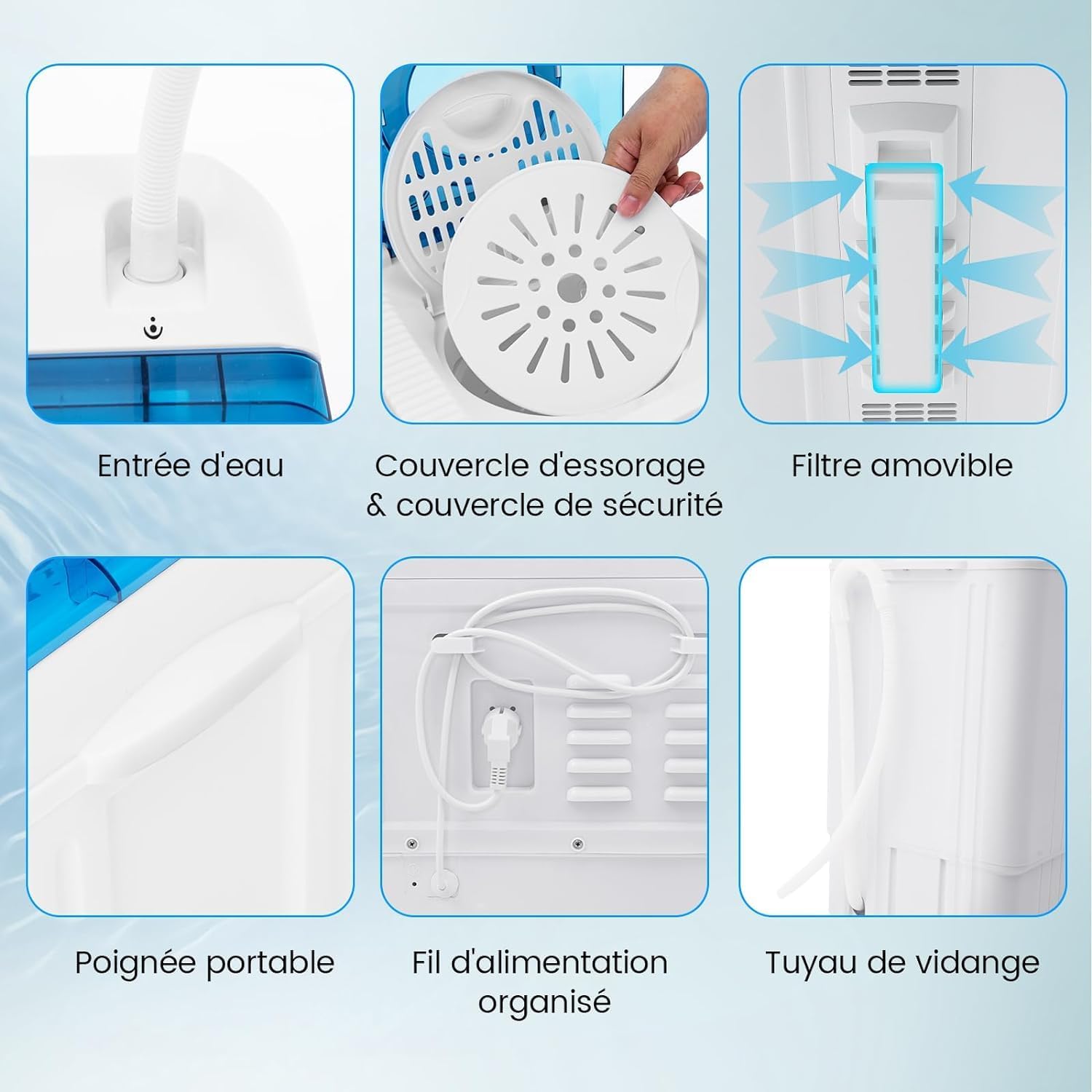 RELAX4LIFE Mini Machine à Laver à 2 Cuves Capacité 8,5 KG, Lave-Linge Semi-Automatique avec Minuteur & Essoreuse, Lave-Linge Portable Compact pour Appartement Dortoir Maison (Bleu | 8,5 KG) – Image 5