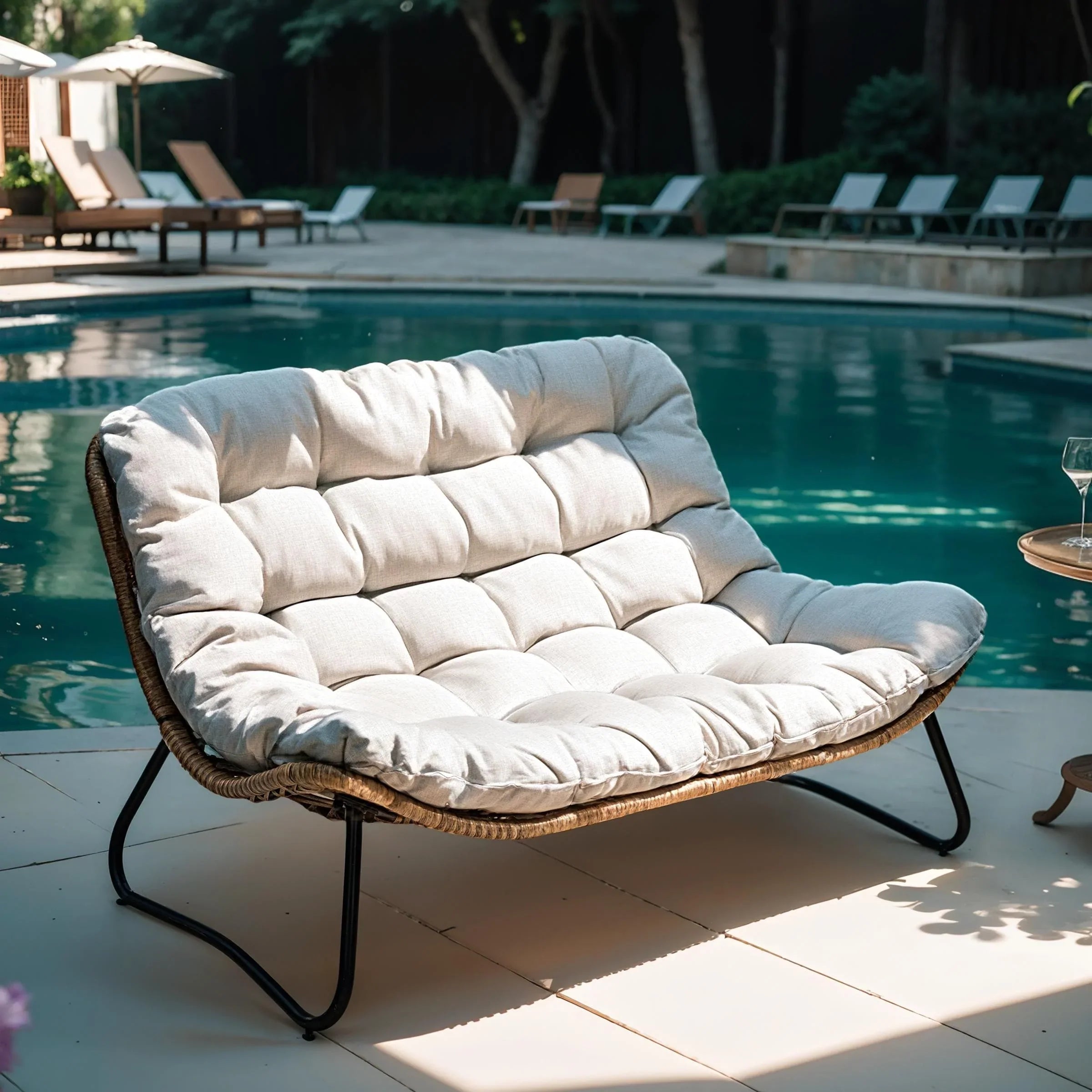 Double Papasan Chair Loveseat with Cushion, All-weather PE Rattan and Metal Frame for Indoor Outdoor – Image 36