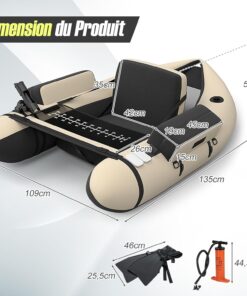 Alternative view of GYMAX Bateau Pêche Gonflable Portable, avec Pagaie, Règle à Poisson, Porte-Canne, Palmes, Pompe, Poches de Rangement, Tansport Pratique avec Bandoulières