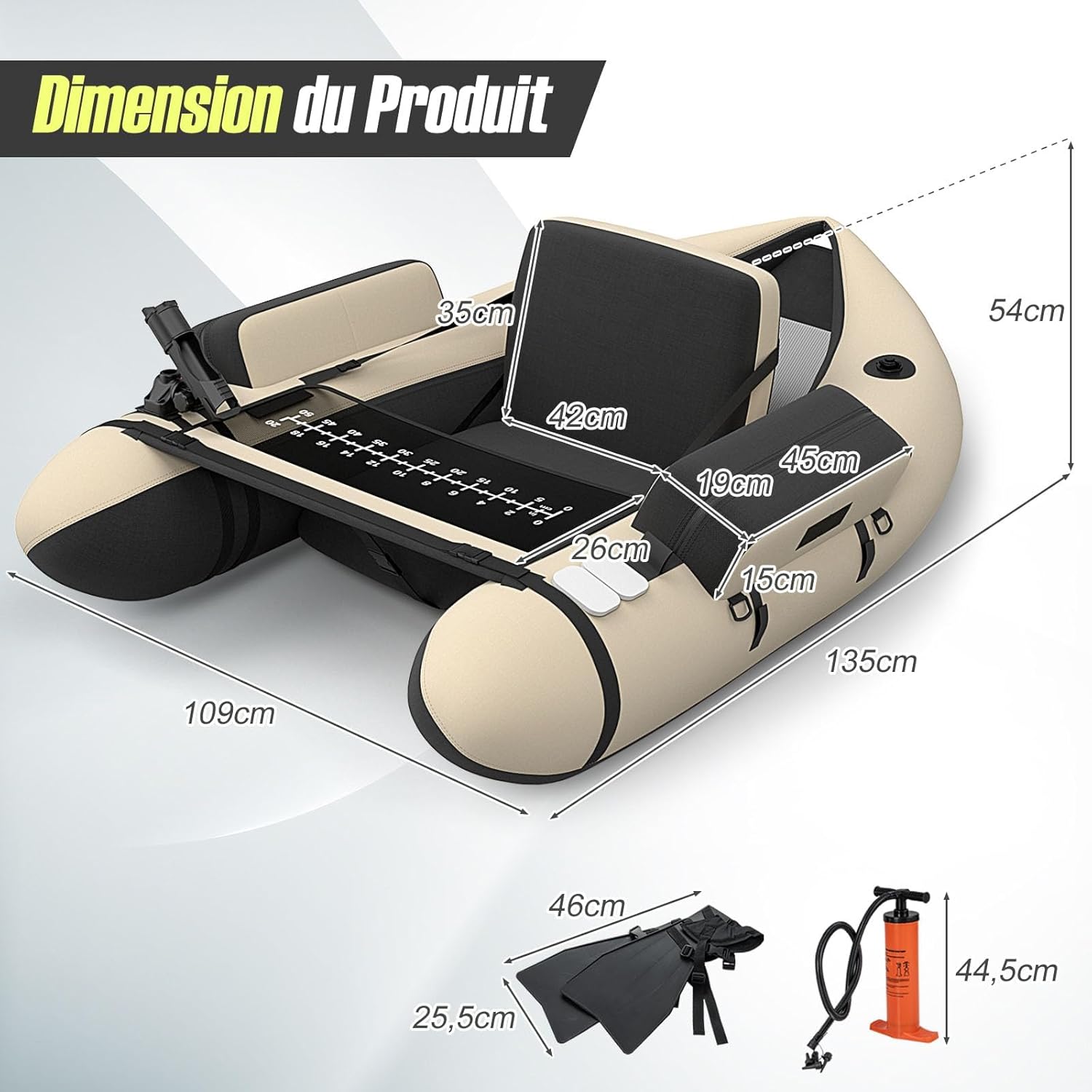 GYMAX Bateau Pêche Gonflable Portable, avec Pagaie, Règle à Poisson, Porte-Canne, Palmes, Pompe, Poches de Rangement, Tansport Pratique avec Bandoulières – Image 2