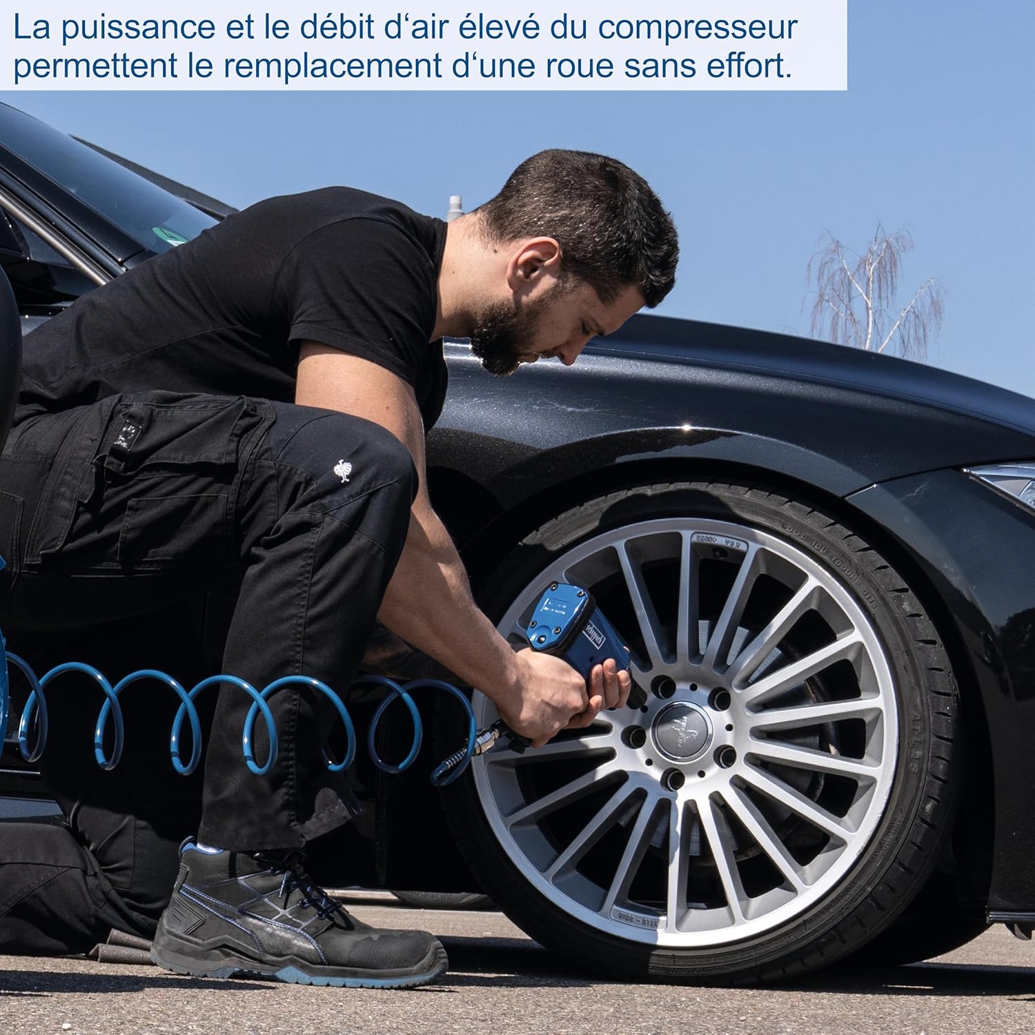 Scheppach Compresseur à air HC550TC – 400 V – 3000 W / 3 PS – Tri-cylindres – Cuve 100 L – 10 bar – Entraînement par courroie – Puissance d'aspiration 550 L/min – Transport facile – Image 8