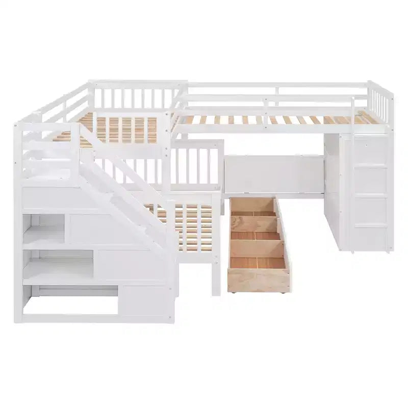 Whisen Modern Design Twin over Full L-Shaped Bunk Bed With 3 Drawers, Portable Desk and Wardrobe – Image 68