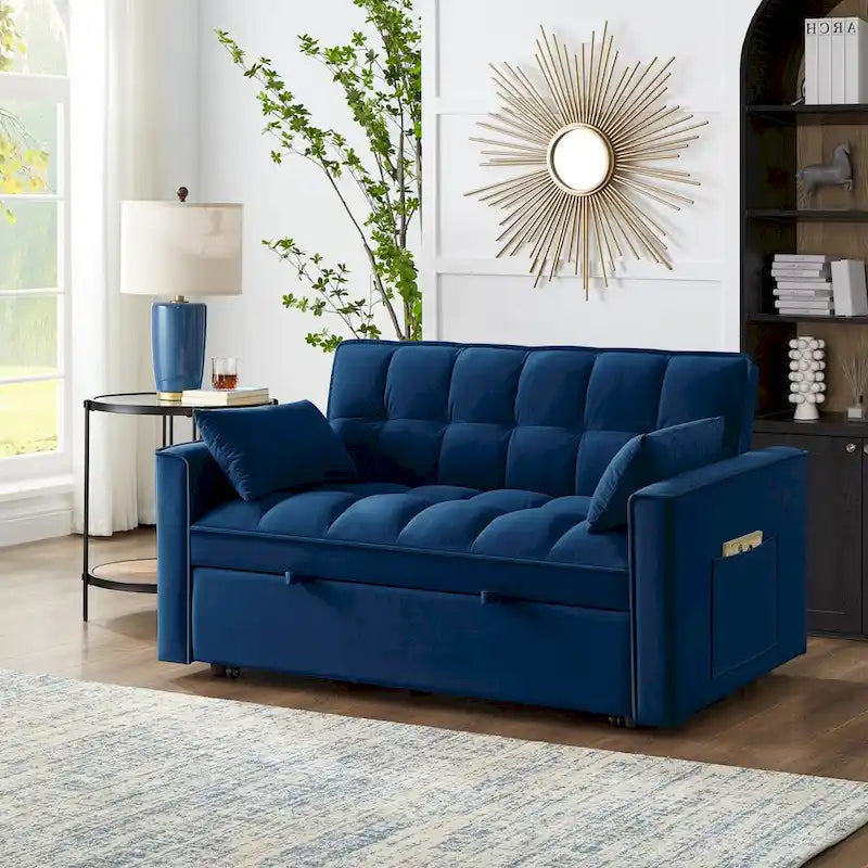 4 in1 Loveseat Sofa Bed with Armrests & Storage Pockets, Multi-Function Tufted Pull-out Sofa Bed with Adjustable Backrest – Image 7