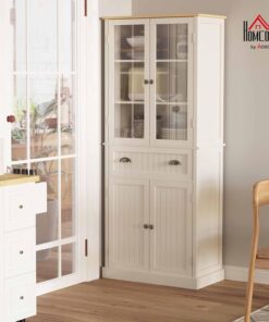 Alternative view of HOMCOM Buffet Meuble Cuisine Rangement Armoire de Cuisine 4 Portes Dont 2 Portes vitrées et 1 tiroir Hauteur 182,5 cm avec étagères réglables - Beige