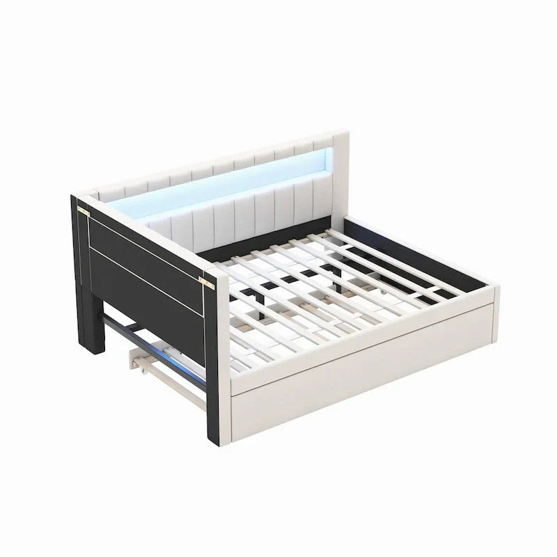Upholstered Platform Bed with USB Ports & LED Lighting - Full/Twin Size Bed Frame with 2 Storage Drawers - Modern Bedroom – Image 30