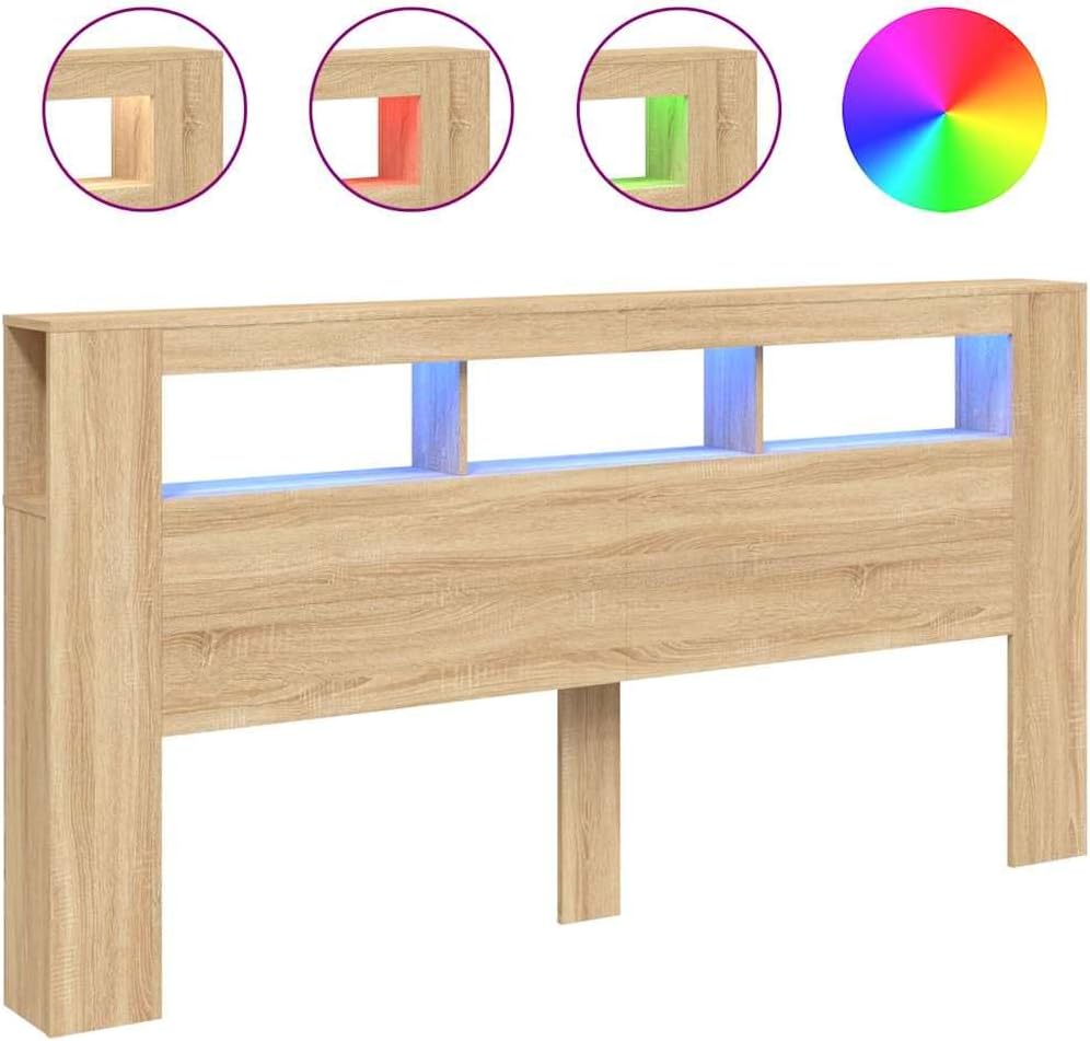 Générique Tête de lit à LED chêne Sonoma 200x18,5x103,5cm Bois ingénierie,Meubles,Lits & Accessoires,Têtes et Pieds de lit,Brun,27.5 KG,837367 – Image 2