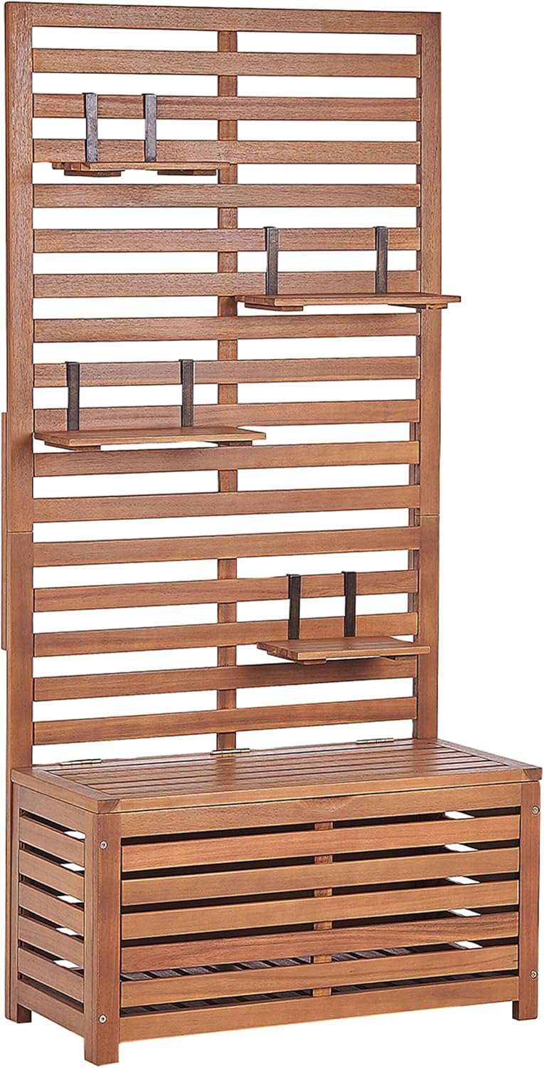 Beliani Banc de Rangement Extérieur avec Étagères Murales en Bois d'Acacia 80 cm Matino – Image 5