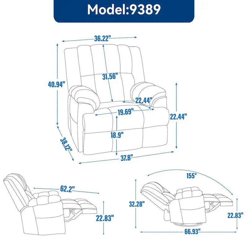 Lazy Boy Swivel Rocker Fabric Recliner Chair, Overstuffed Large Manual Recliner Glider with Pillow Top Arms and Cushion Back – Image 34