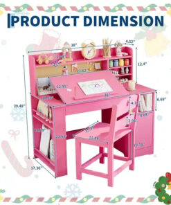 Alternative view of Kids Study Desk & Chair Set with Storage, Kids Study Desk with Hutch and Tiltable, for 3-8 Years Old, Student Writing Table for Bedroom