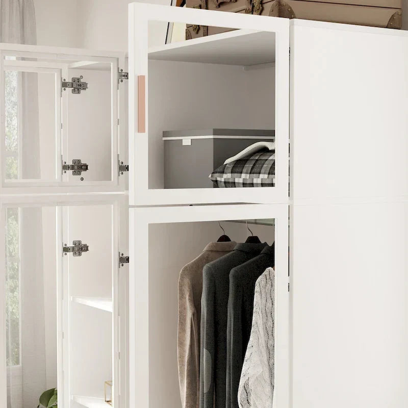 47.2 Wide Armoire LED Light All Glass Door Closet Cabinet Wardrobe – Image 6