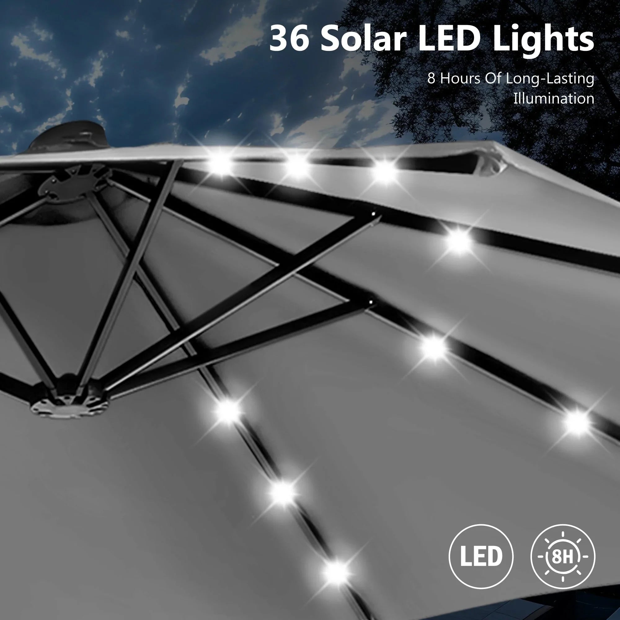 MAISON ARTS 15-foot Rectangular Crank Double-sided Outdoor Market Umbrella Solar LED Lighted Patio Umbrella with Base Included – Image 47