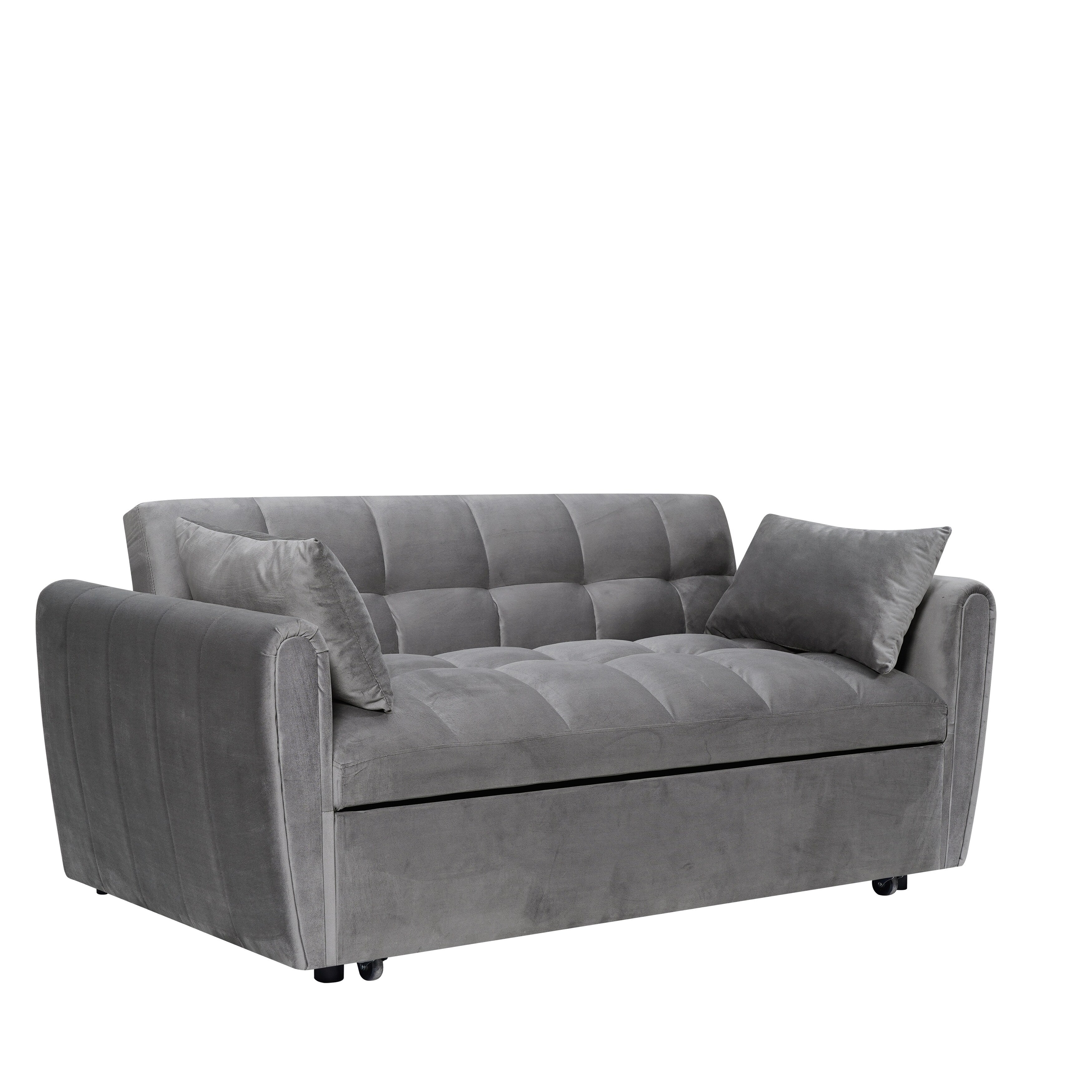 64.96 Velvet 3-in-1 Convertible Sofa Bed with Adjustable Back, Storage Pocket, and 500lb Weight Capacity – Image 16