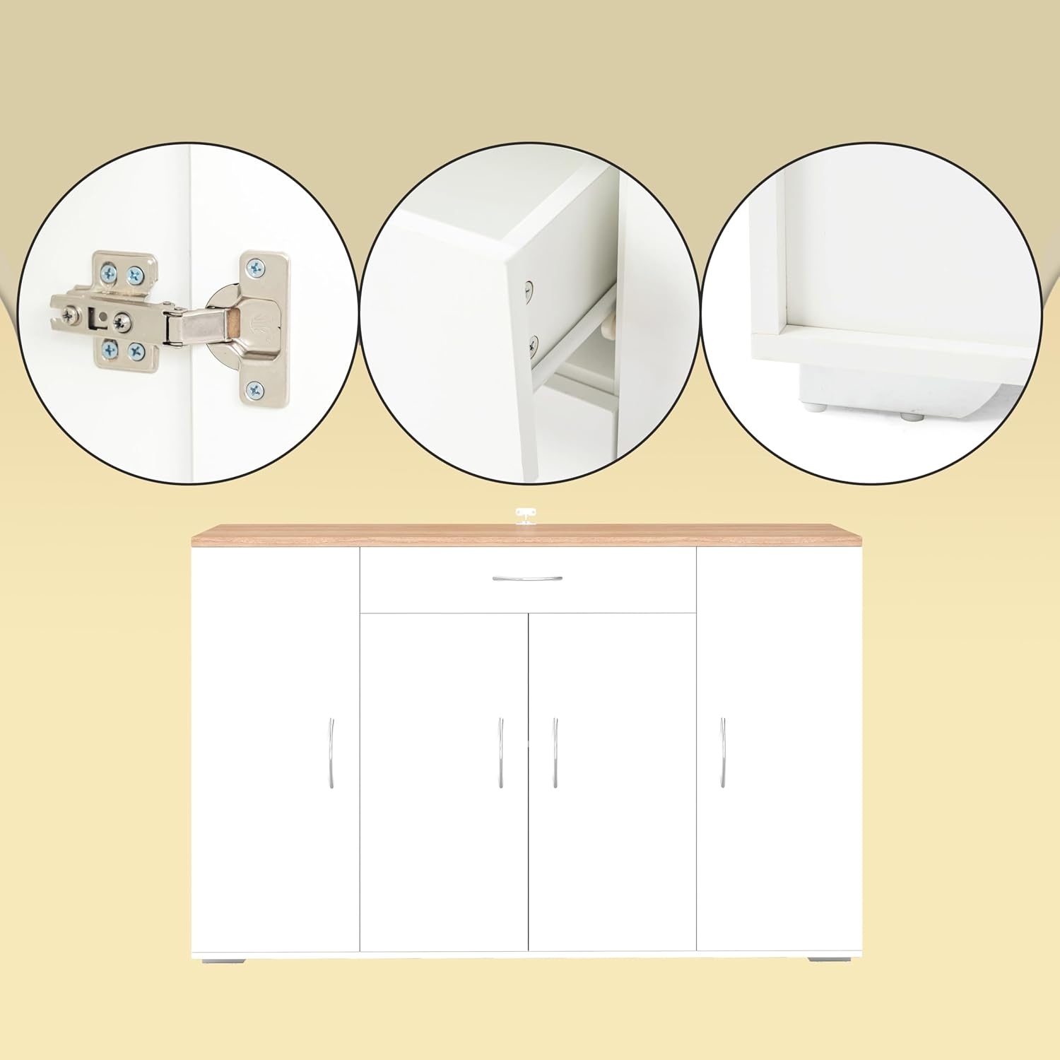 Meuble Cuisine Rangement avec Plan de Travail avec 4 Portes et 1 tiroir, Meuble de Rangement Cuisine Blanche Moderne – Image 6
