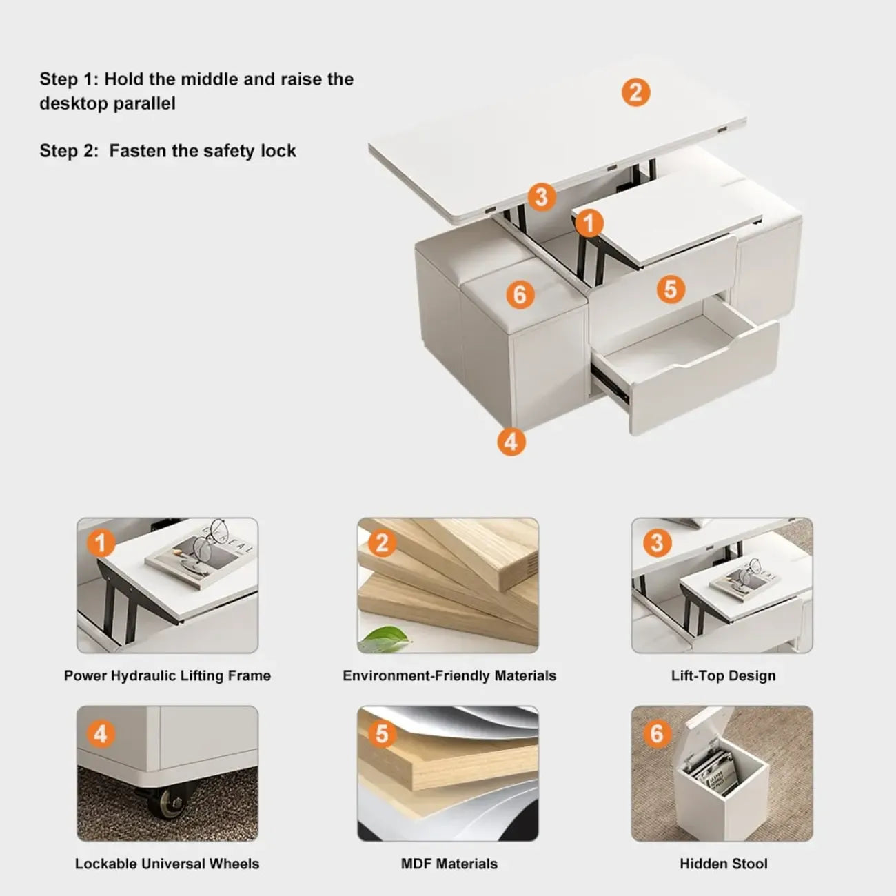 Foldable Lift-Top Coffee Table with 4 Stools & Storage – Image 10