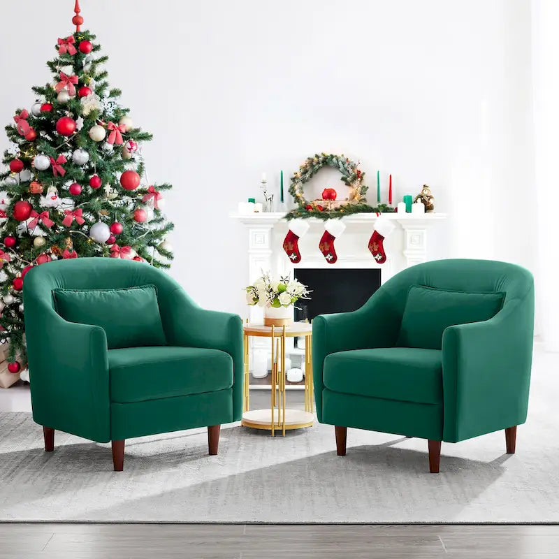 28.34W Set Of 2 Accent Armchair, Velvet Barrel Chair with Solid Wood Legs – Image 8