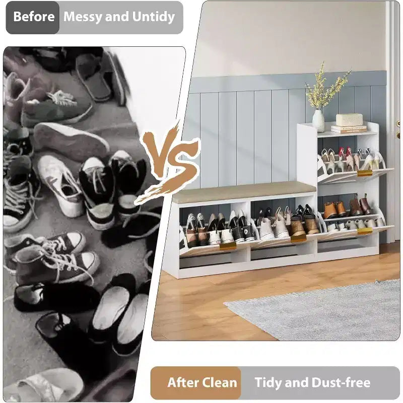Shoe Storage Cabinet with Bench & 4 Flip Drawers - Narrow Entryway Organizer for 35-40 Pairs – Image 29