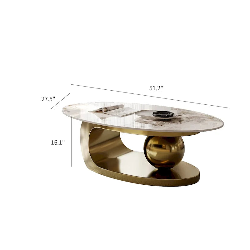 51 Modern Pandora Oval Coffee Table with Glossy Sintered stone top, Luxury Coffee Table, Stainless Steel Legs for Livingroom – Image 28