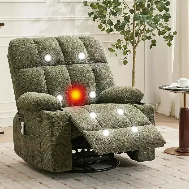 Oversized Recliner Chair for Adults, Manual Swivel Rocker Sofa, Side Pockets & Cup Holders for Big and Tall Persons, Living Room – Image 18