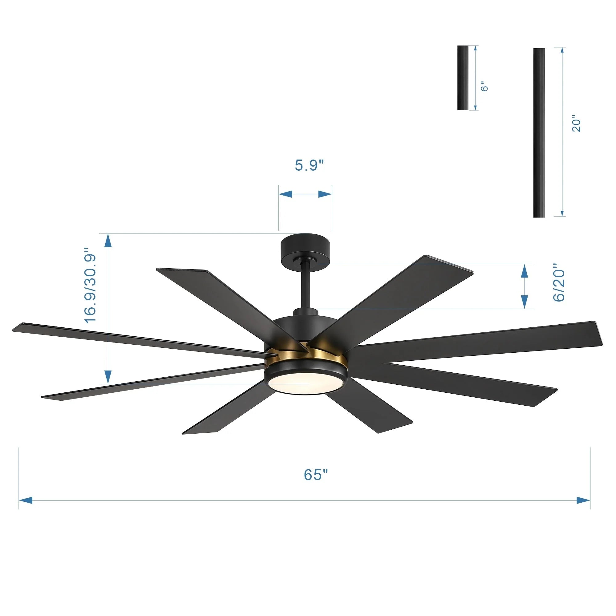 65 Inch 8-Blade Black LED Ceiling Fan with Light and Remote – Image 65