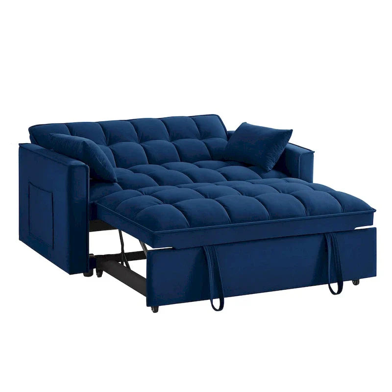 4 in1 Loveseat Sofa Bed with Armrests & Storage Pockets, Multi-Function Tufted Pull-out Sofa Bed with Adjustable Backrest – Image 15