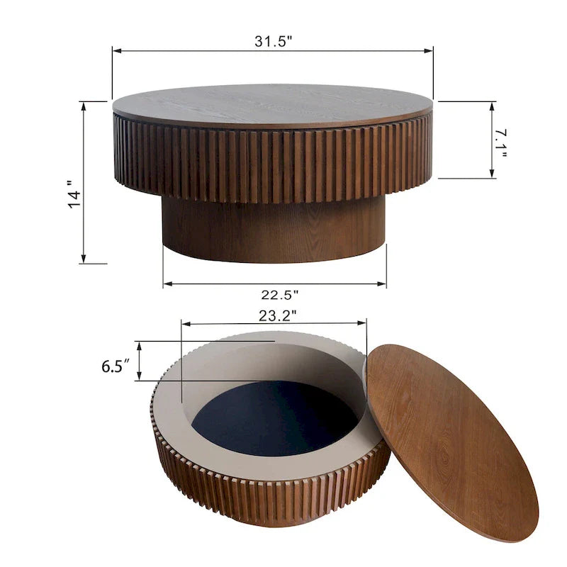 Modern Solid Wood Veneered Round Coffee Tea Table with Storage – Image 35