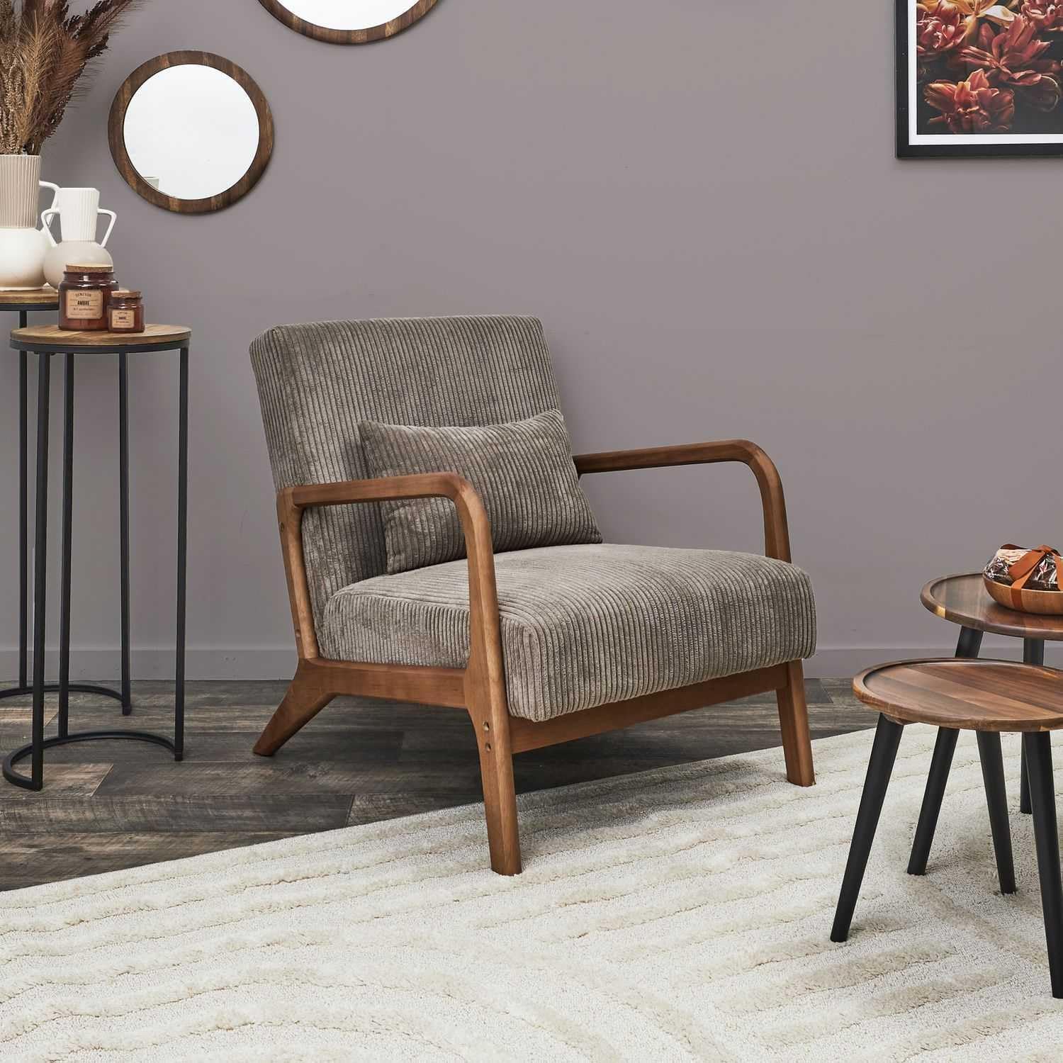 HOME DECO FACTORY, HD0348, Fauteuil Salon Cotele Scott Taupe, Softness, Mobilier, Assise, canapé et Fauteuil, 64,5x75x83,5 cm, Hauteur Assise 43 cm, Taupe – Image 2