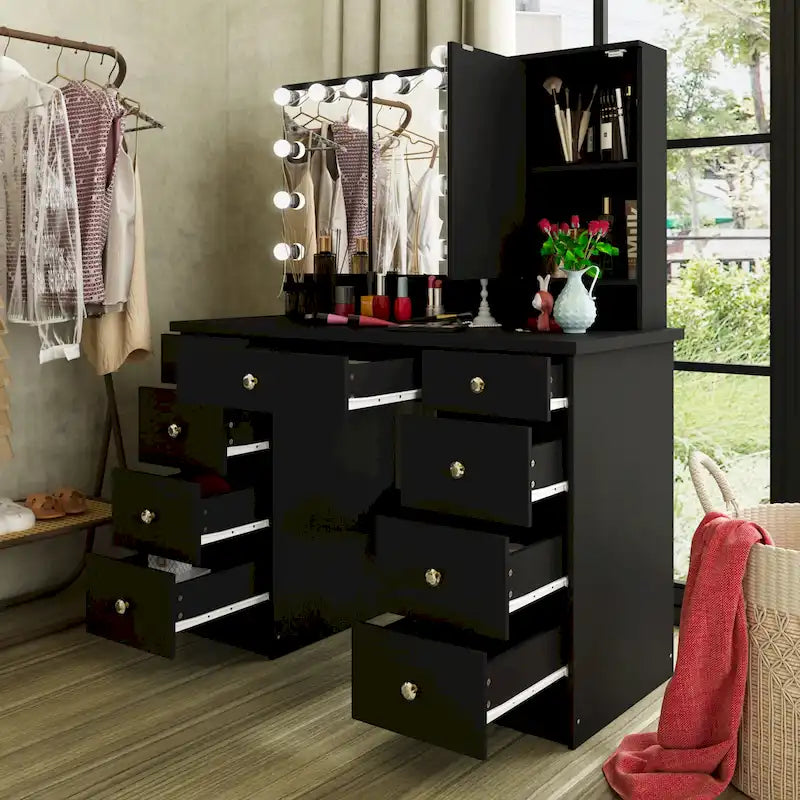 Luxurious LED Makeup Vanity with 9 Drawers Elegant Makeup Station – Image 15