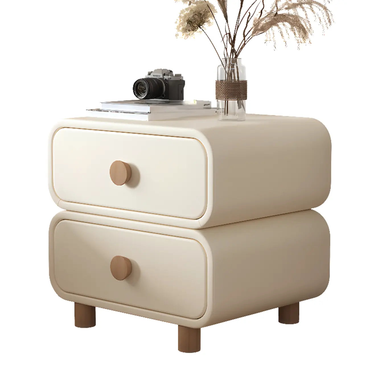 Pleather Scandinavian Nightstand With Faux Leather Finish – Image 32