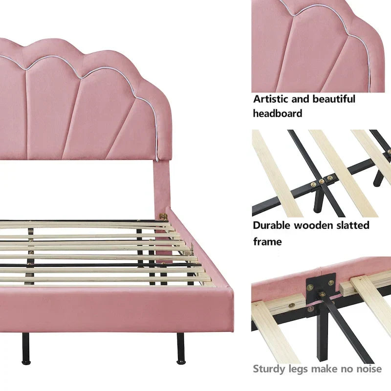 2-Pieces Bedroom Sets Full LED Platform Bed with Storage Ottoman – Image 3
