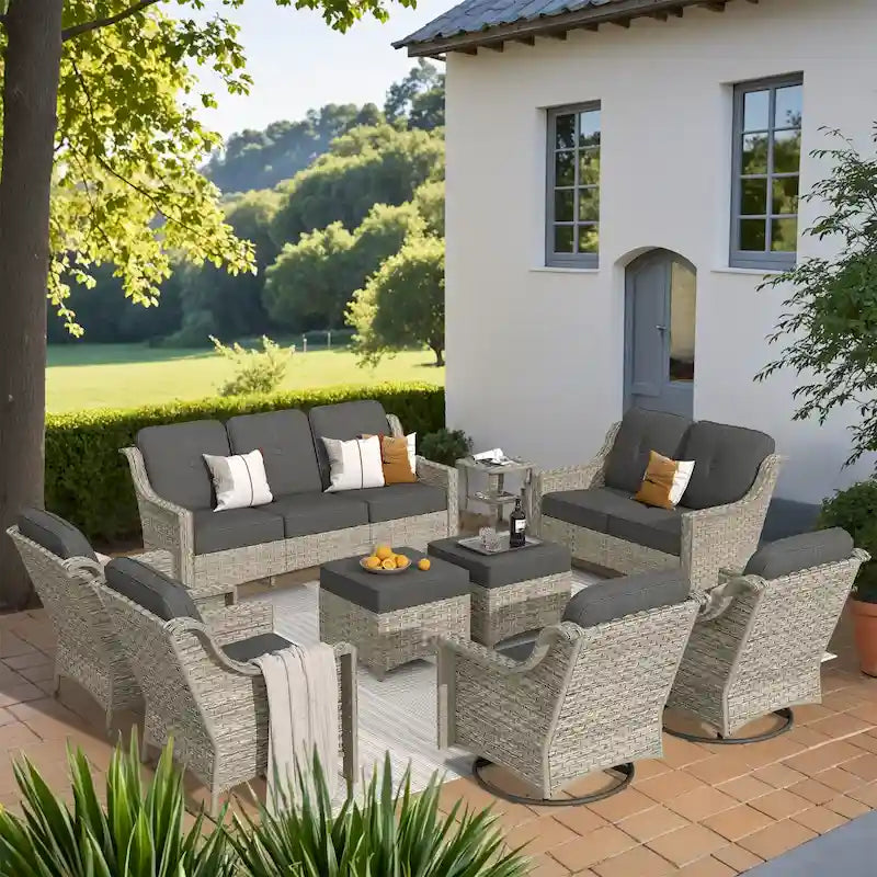 XIZZI 9-piece Outdoor Patio Furniture Conversation Set with Swivel Chair – Image 3