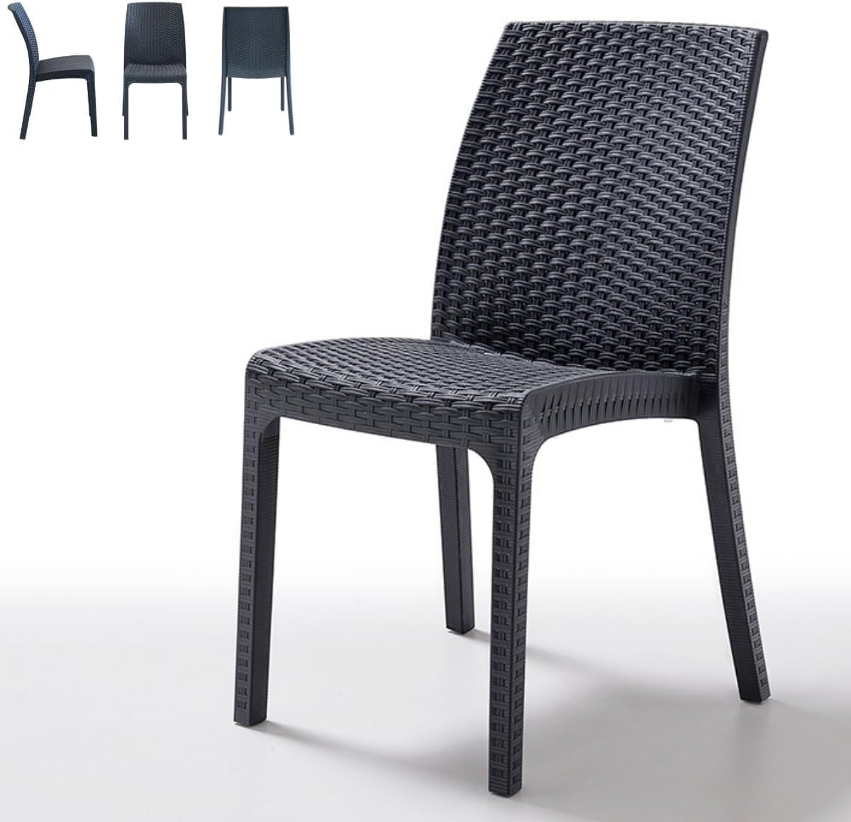 Tomaino - Chaise de jardin empilable en plastique - Lot de 6 chaises empilables pour table d'extérieur en rotin - Fauteuil en polypropylène pour maison, jardin, balcon, bar (Noir) – Image 5