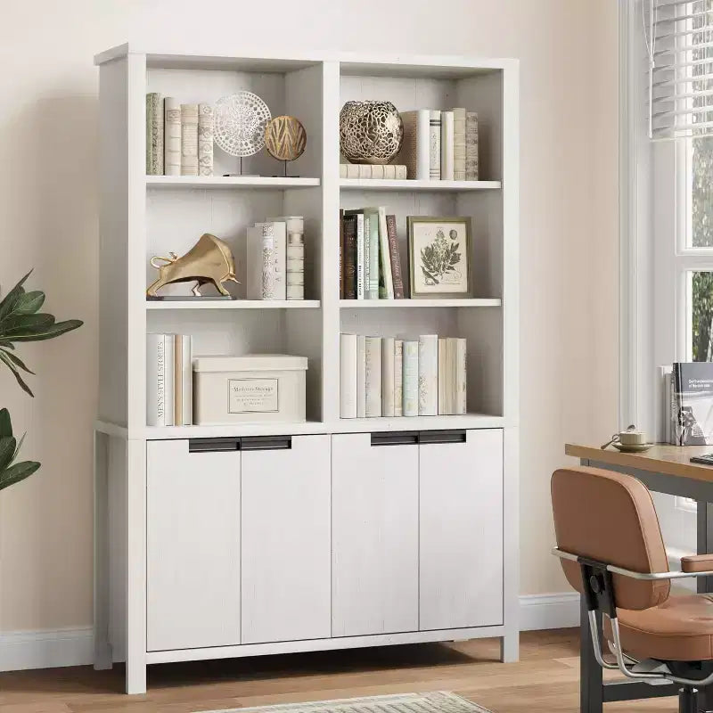 70.7Inch Tall Double Wide Bookshelf with Doors and Adjustable Shelves,5Tier Farmhouse Bookcase with Cabinet and Double Storage for Living Room,Office – Image 7