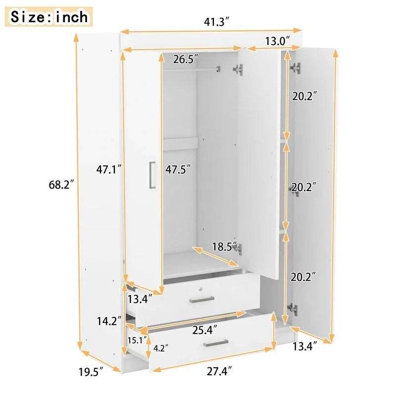 3-Door Mirror Wardrobe with Shelves and 2 Drawers – Image 9